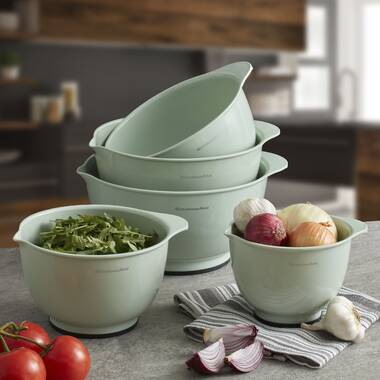 10 PC Covered Stainless Steel and Silicone Mixing Bowl Set with Grating Tools - Sea Salt Green