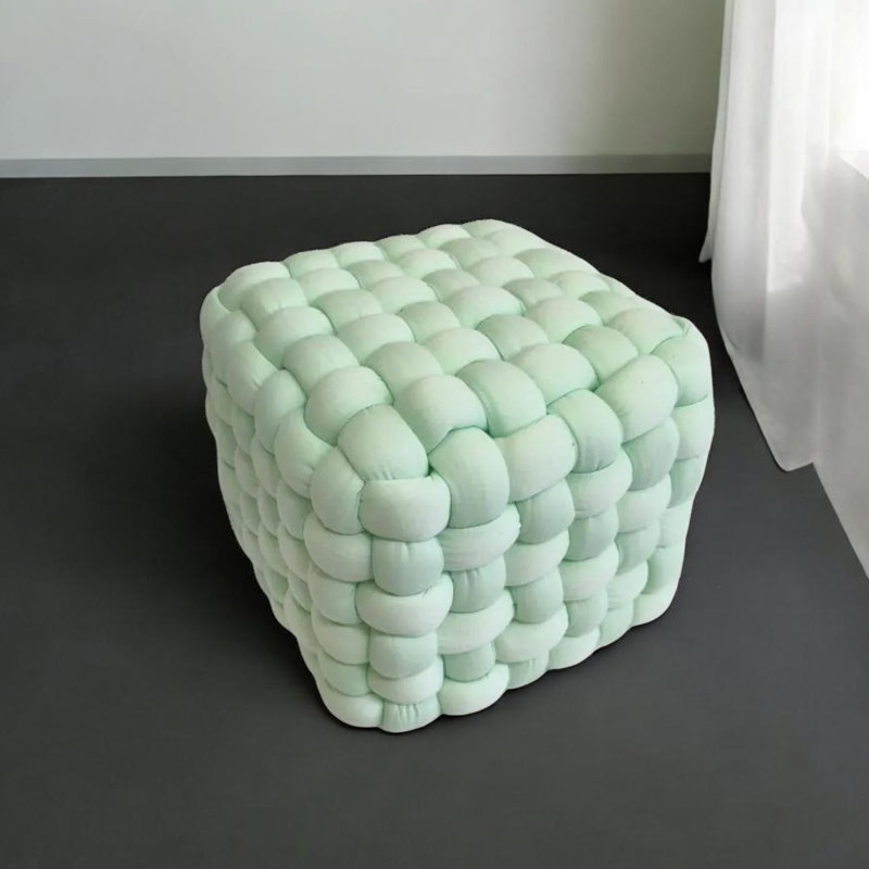 Pink Fabric Cube Ottoman, blue