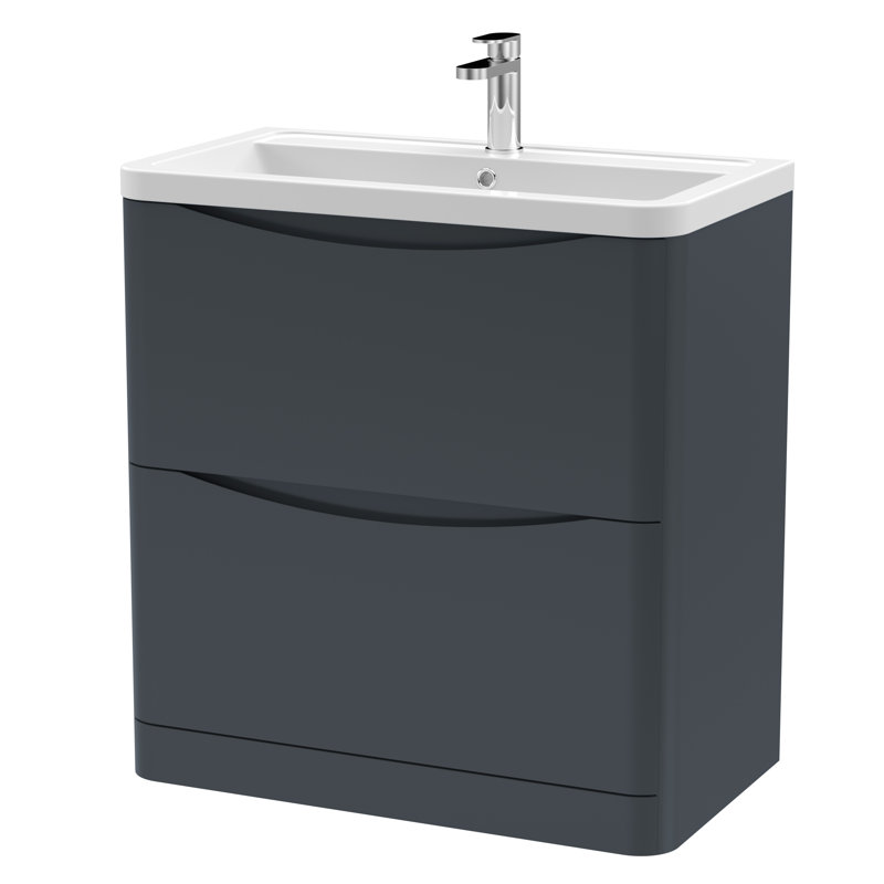 Lunar 800 mm Freestanding Single Vanity with Integrated Basin, Soft Black