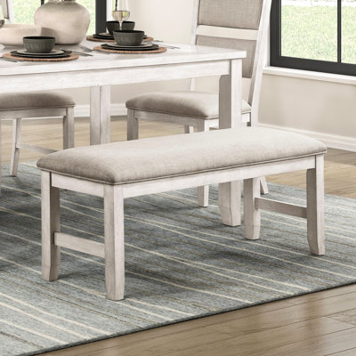 Banc décontracté moderne pour la salle à manger, siège texturé gris, finition blanc antique, 48 pouces de long, 16 de large, 19,5 de haut, capacité de 300 lb