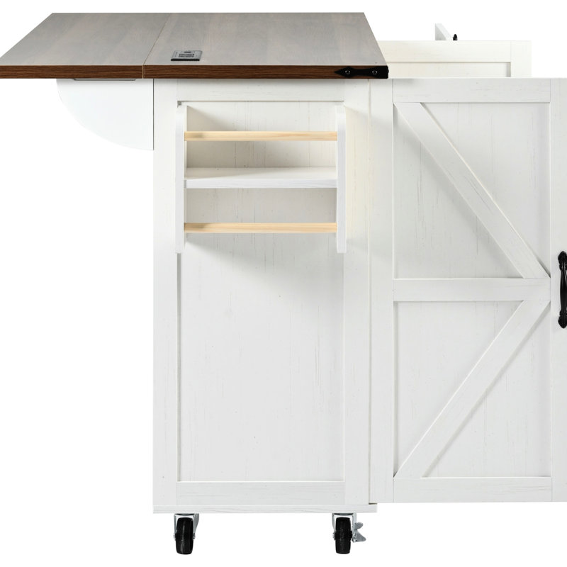 54.5" Style Kitchen Island With Internal Drawer And Retro Metal Decor - Rolling Cart For A Vintage Look Storage Charging Station Wheel Design Easy Mobility