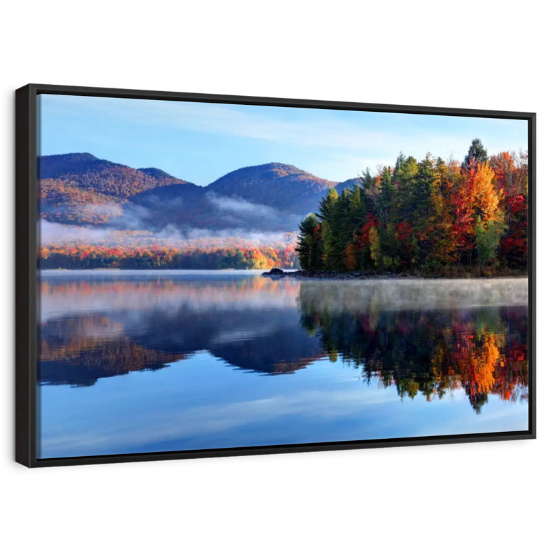 Réflexion du lac Vermont, Cadre flottant noir, 37 po x 25 po