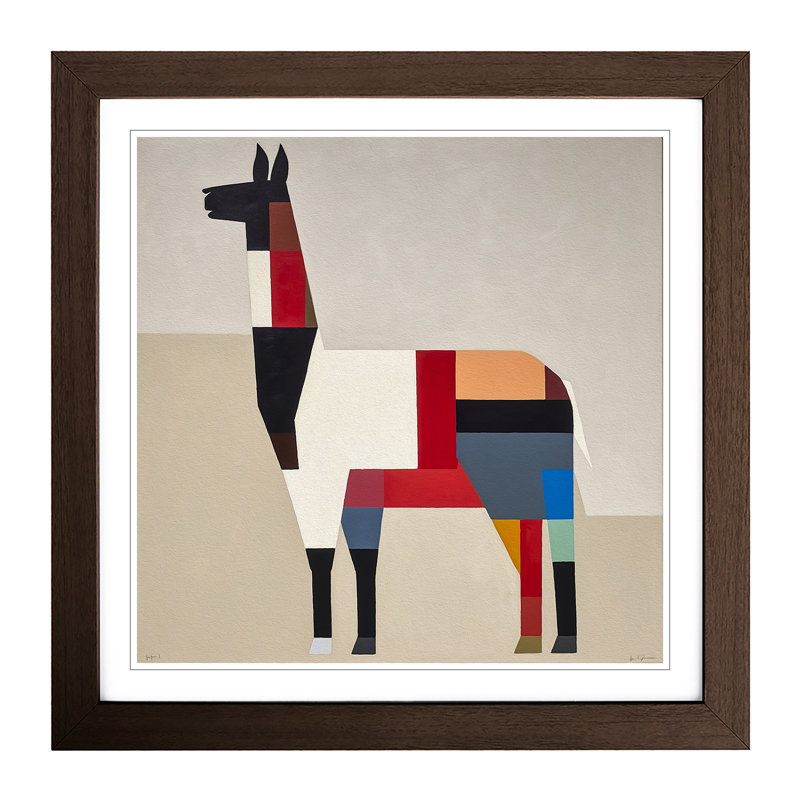 Llama Suprematism No.6 - Single Picture Frame Print on Wood, Walnut