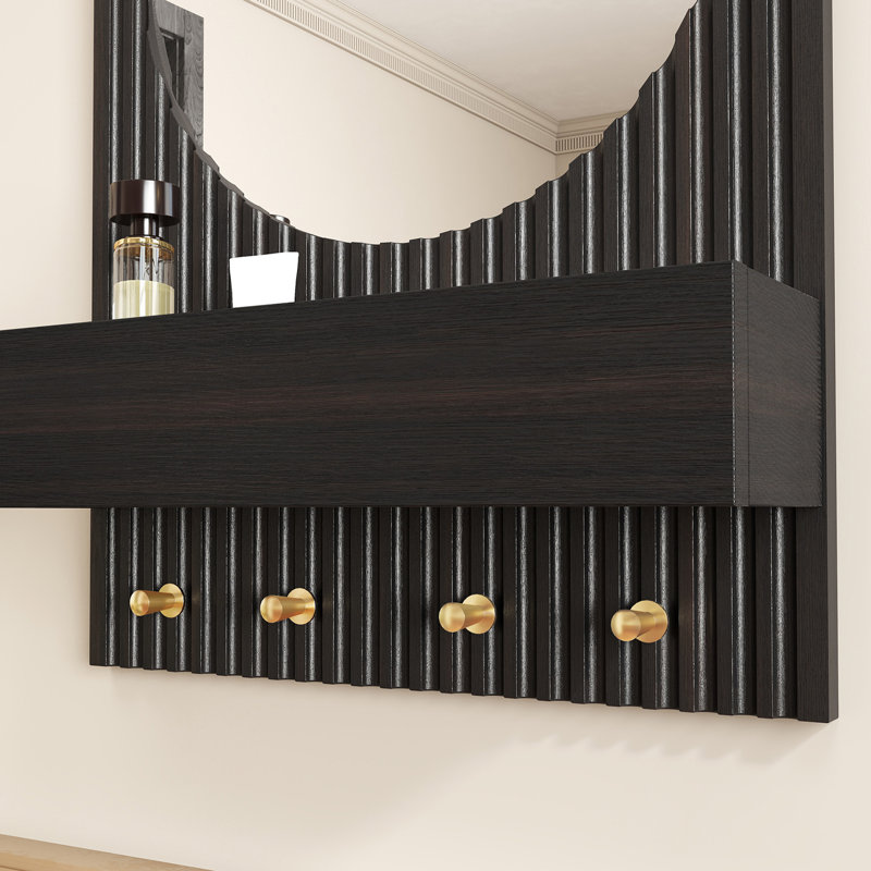 Tarsita Rectangle Wall Mirror with Shelves, Black