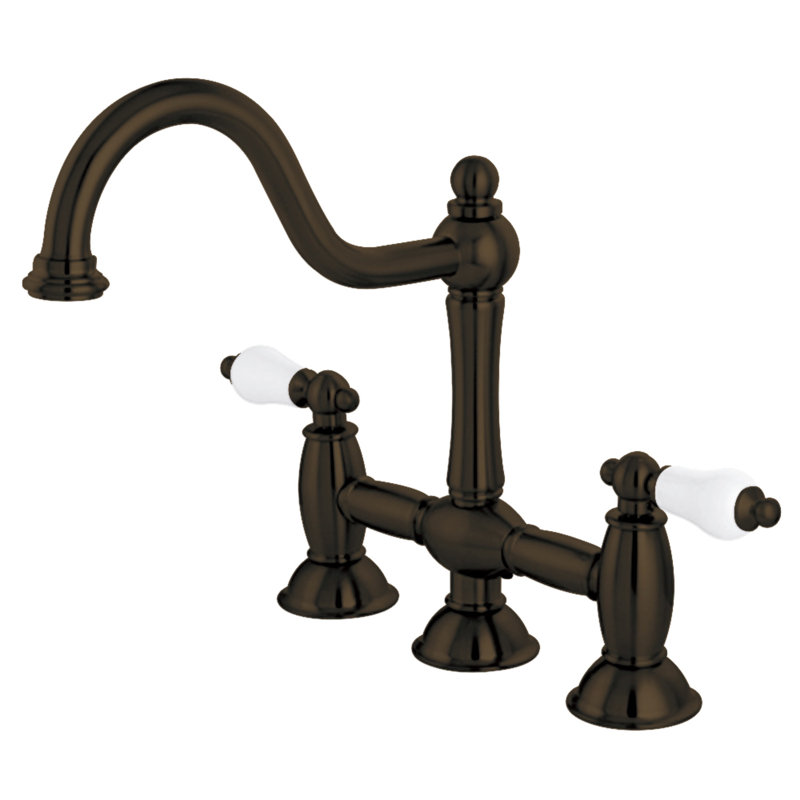 Kingston Brass Restoration Two-Handle 3-Hole Deck Mount Bridge Kitchen Faucet, Oil Rubbed Bronze