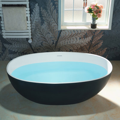 61" Freestanding Soaking Solid Surface Stone Resin Bathtub with Integrated Overflow and Pop-up Drain