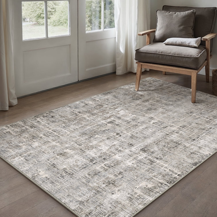 Elegant Modern Machine Washable Area Rug in Grey