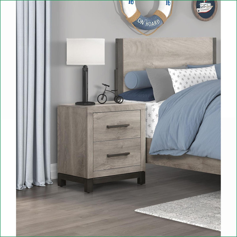 Table de chevet 2 tiroirs 2 tons gris - Rangement en mélamine de qualité supérieure