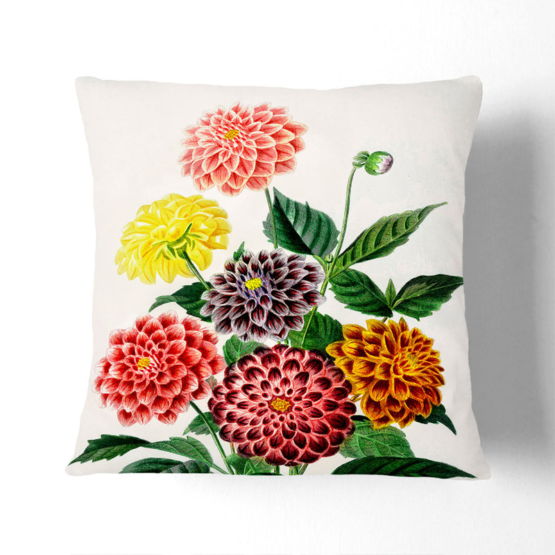 Dahlia Flowers Square Throw Cushion, 40cm H x 40cm W x 15cm D