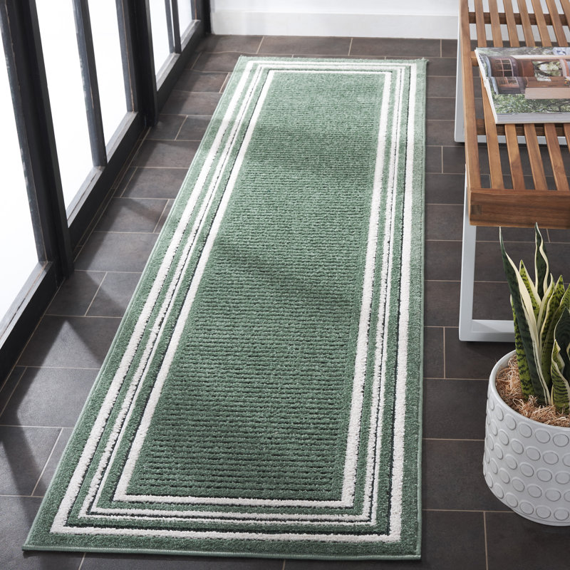 Brysin Striped Machine Woven Power Loom Polypropylene Area Rug in Ivory/Green, Runner 2'2" x 8'