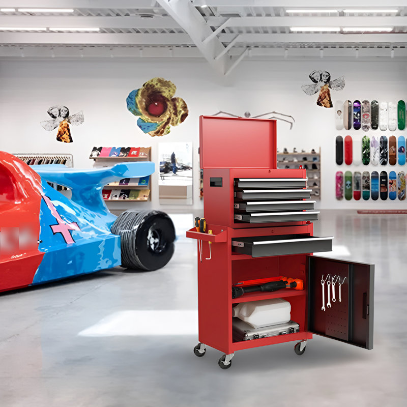 Armoire à outils en métal avec couvercle amovible en métal 5 - antirouille et espace pour le garage, Rouge