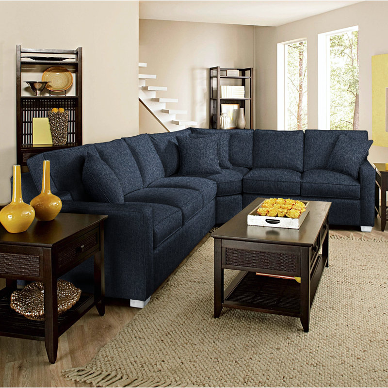 Gramercy Park Upholstered L-Shaped Sectional Symmetrical, Frost White, Navy Crypton Performance
