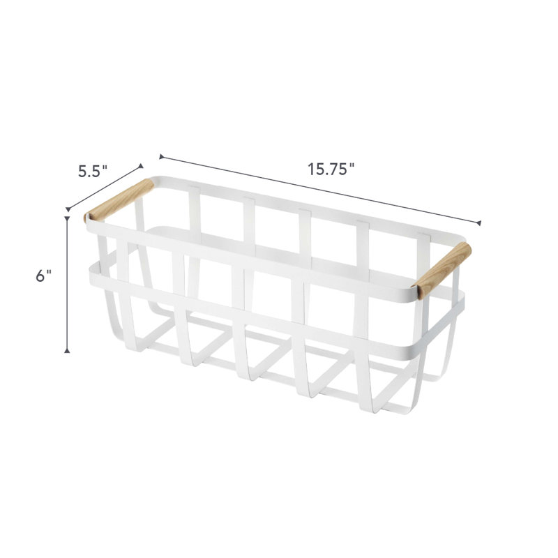 Tosca White Slim Steel and Wood Storage Basket