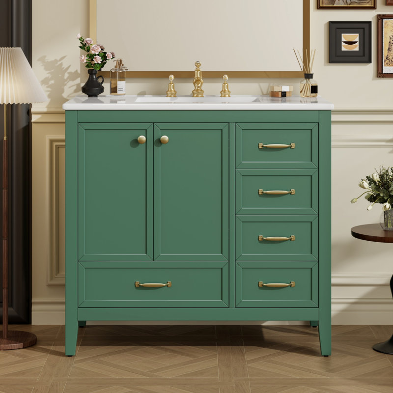 Meuble-lavabo de salle de bain avec lavabo, armoire de salle de bain avec 4 tiroirs et porte à fermeture douce, meuble-lavabo moderne avec rangement