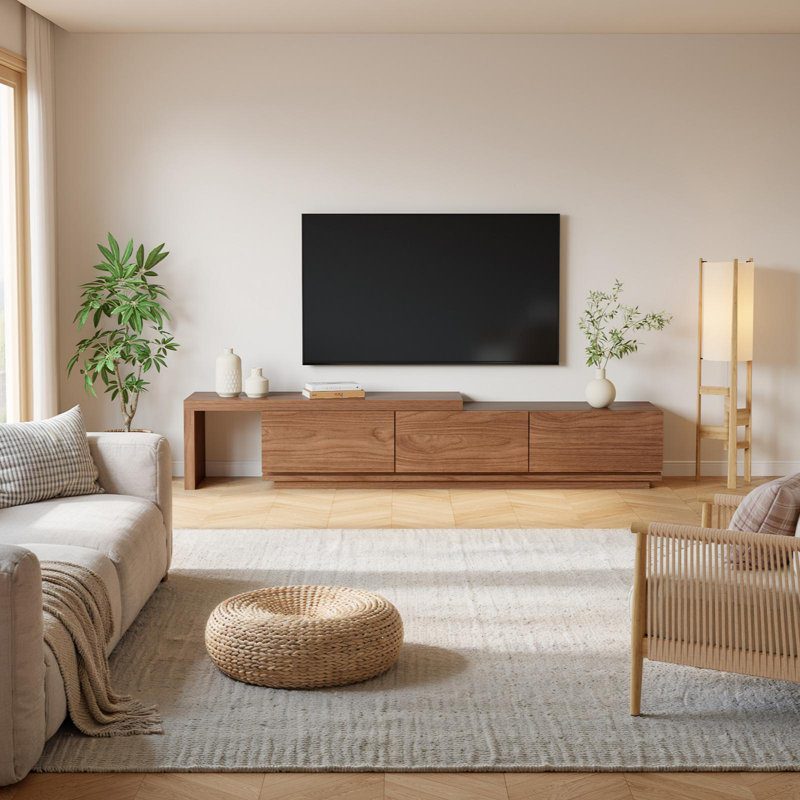 70.86"–110.23" Extendable Walnut TV Stand With 3 Drawers