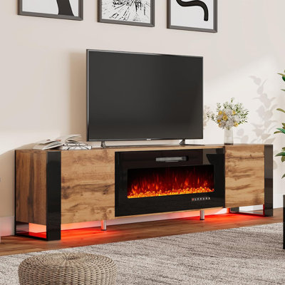 Meuble télé 70 po Bhhatu avec foyer électrique inclus, chêne rustique