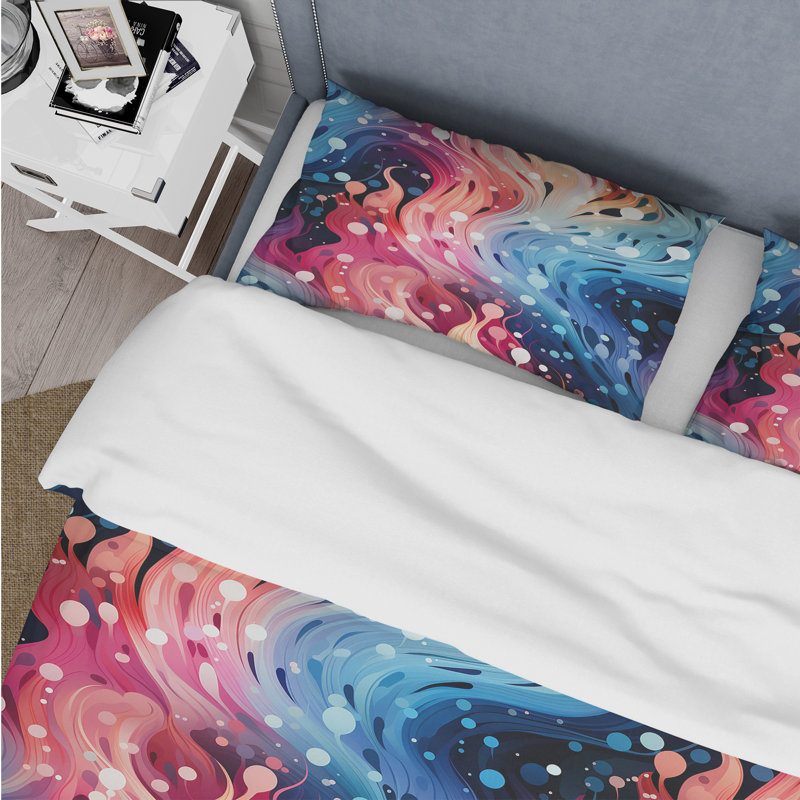 Ensemble de housse de couette bleu et mauve à motif cachemire mystique, Housse de couette simple + 1 taie décorative stan