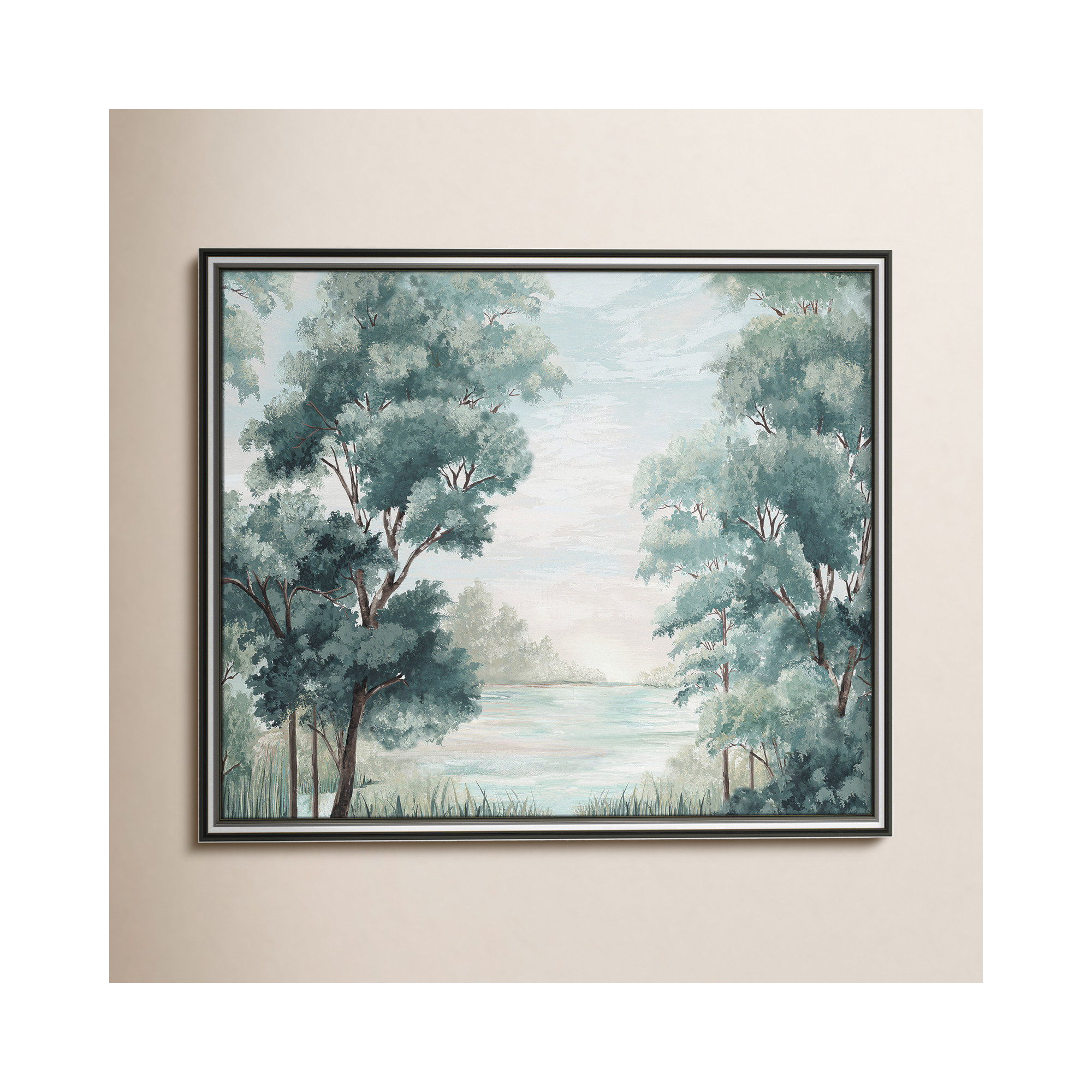 Calm Forest River, Silver Framed, 17.25" H x 20.25" W x 0.87" D