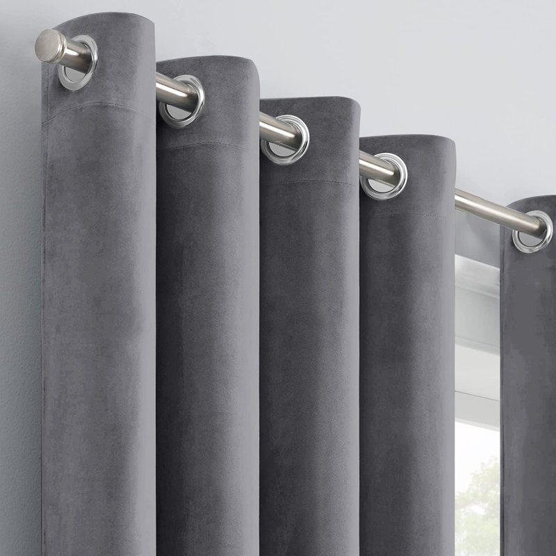 Panola Crushed Velvet Eyelet Sheer Curtains, Grey, 168 W x 228 D cm