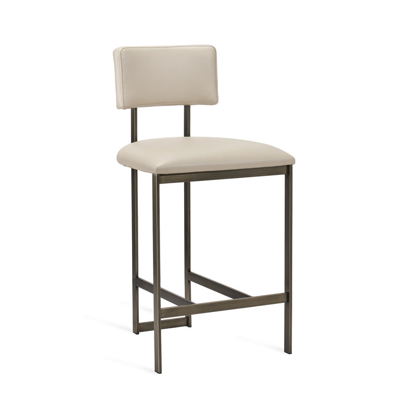 Landon Upholstered Counter Stool with Metal Frame, Counter Stool (26" Seat Height), Antique Bronze, Cream Latte