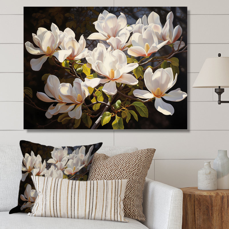 Blanc, jaune, magnolia et magnolia - art mural Magnolias, H 34 po x l 44 po x P 1,5 po, Toile tendue