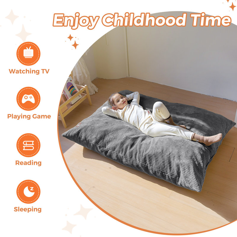 Convertible Bean Bag Chair Bed for Kids, Dark Gray Corduroy