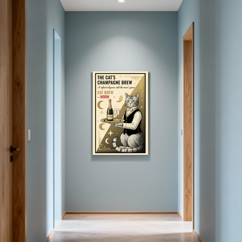 Chat tendance avec motif champagne et lune, H 24 po x l 16 po