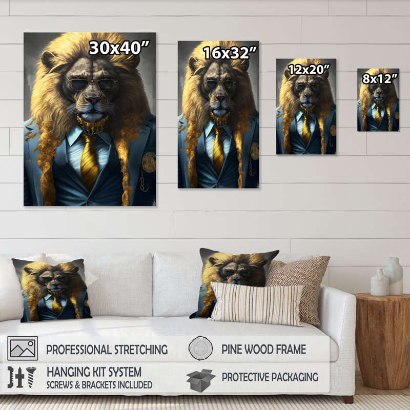 «Lion Gangster in NYC», impression sur toile, H 20 po x l 12 po x P 1 po, Toile tendue