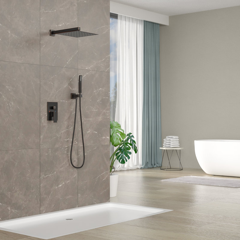 Système de pomme de douche, douchette de pluie carrée murale en acier inoxydable de 12 pouces avec valve, Bronze huilé