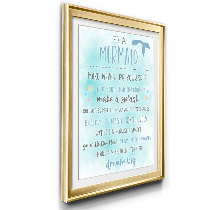 Be a Mermaid - Reproduction d'art textuel sur papier encadré, H 18,5 po x l 24,5 po x P 1,5 po, Cadre doré