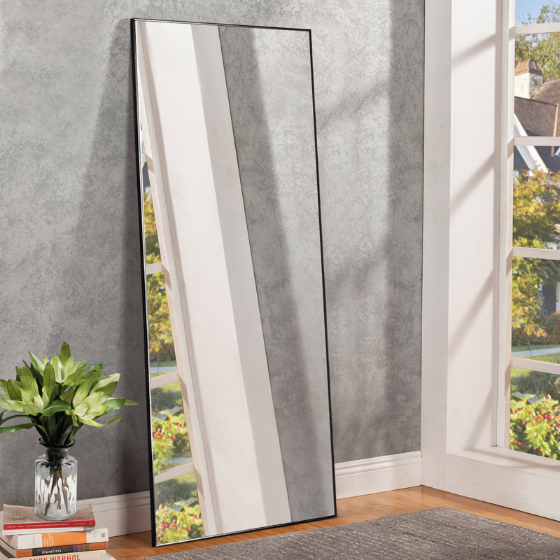 Adhvika Metal Flat Mirror, Black, 71" x 28"