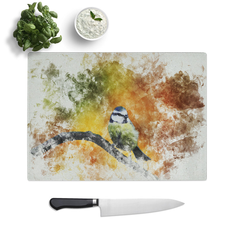 Blue Tit Bird Vol.2 Watercolour Chopping Board, 0.4cm H x 28.5cm W x 39cm L