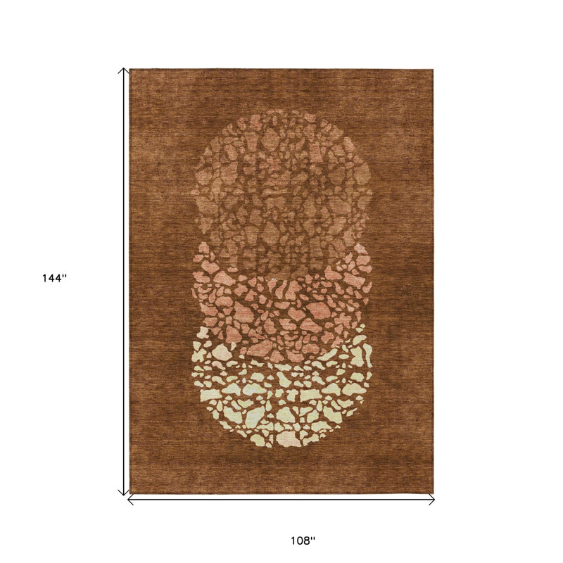 Tapis extérieur lavable abstrait en terre cuite et ivoire 9 pi x 12 pi orange