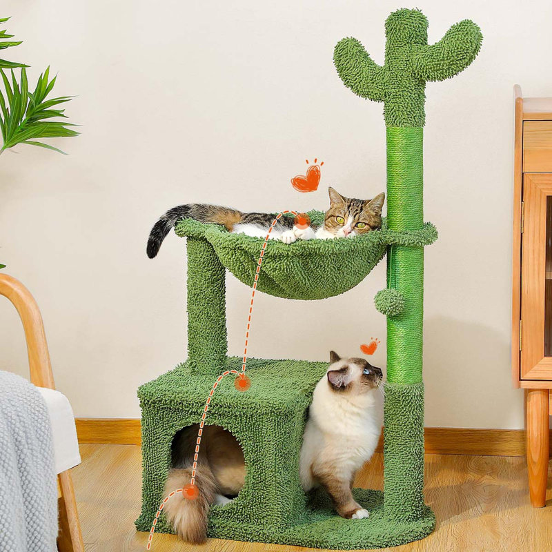 Arbre à chat Cactus de 39,4 pouces, avec hamac, grande planche à gratter en sisal, convient aux chats d'intérieur de taille moyenne