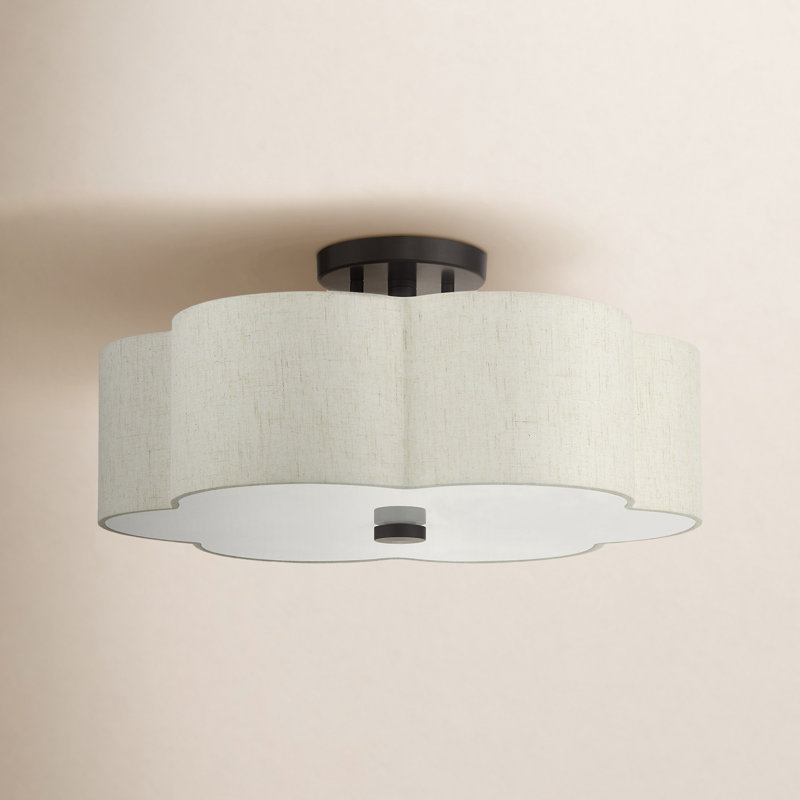 Copper Linen Blend Semi Flush Mount, 8.5" H x 15" W x 15" D, English Bronze