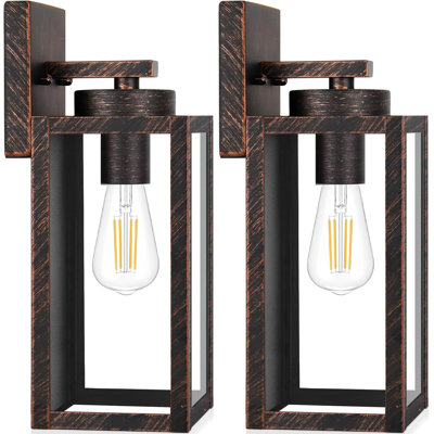 2-pack Distressed Brown Outdoor Wall Lanterns With Glass Shades