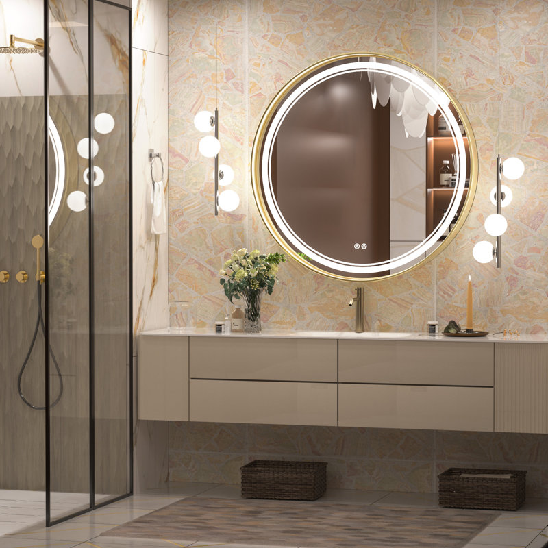 Miroir mural rond Lawnmount , 36 po x 36 po, Or