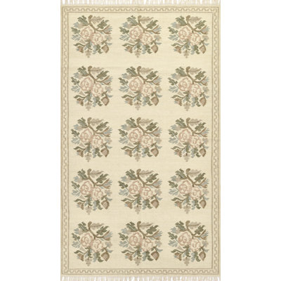 Bateman Floral Hand Woven Wool and Cotton Ivory Area Rug 5' X 7'6"