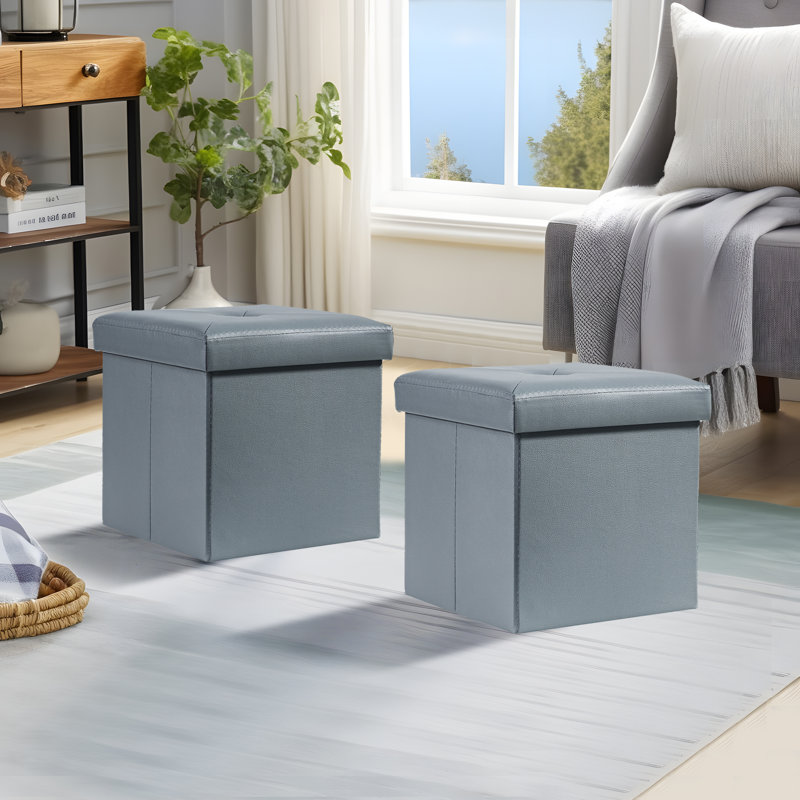 Repose-pieds en cuir Hattiesville, Similicuir gris