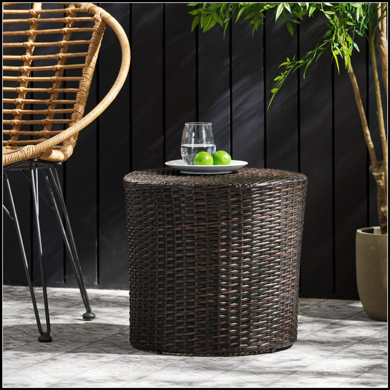 Table d'appoint Kingstown RD Barrel, table de bout d'extérieur durable en osier avec design classique et aucun assemblage requis