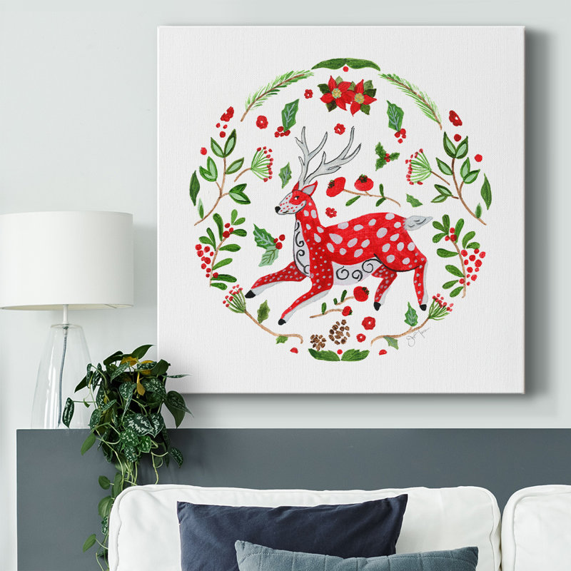 Toile tendue avec cerfs de Noël, H 16 po x l 16 po x P 1,5 po