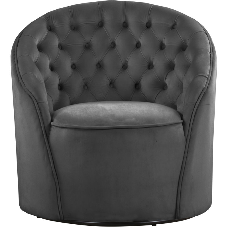 Alessio Velvet Upholstered Swivel Barrel Chair, Gray Velvet