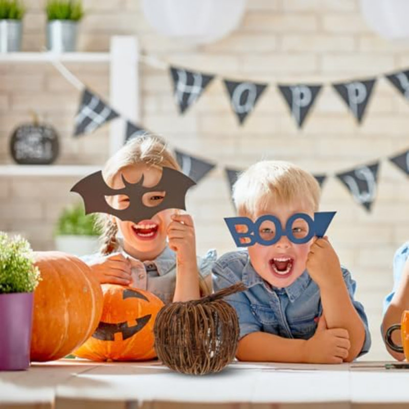 1Pc Halloween décoration rotin décoratif citrouille rotin décoration de vacances vigne osier citrouille ornement décor à la maison petit arbre fil de fer matériel