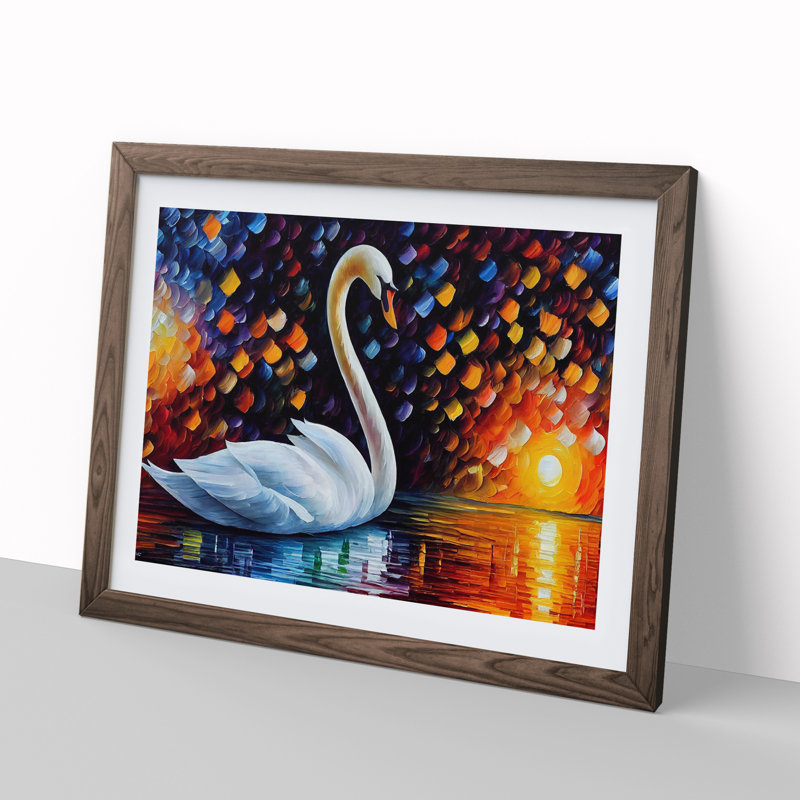 Swan Vol.2 Abstract - Single Picture Frame Painting, 46cm H x 64cm W x 2cm D, Walnut Framed