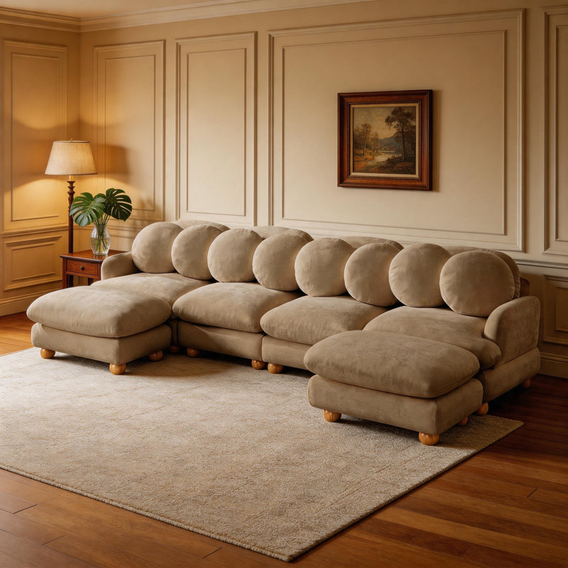 Grand canapé modulaire en chenille 4 places avec repose-pieds, Chameau