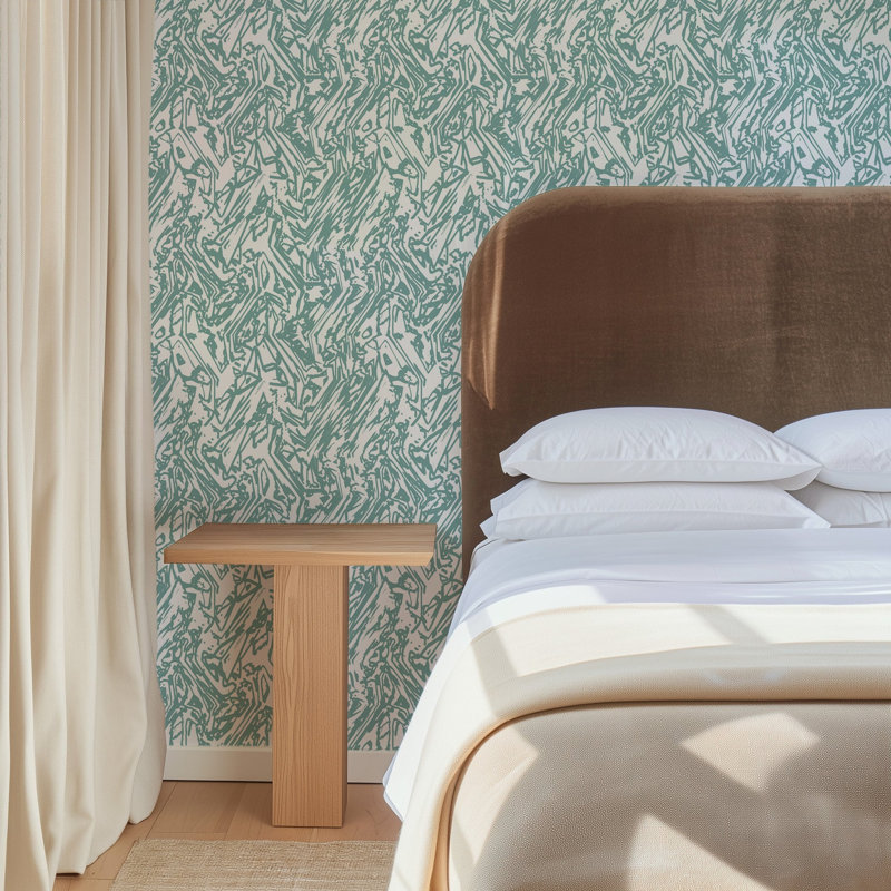 The Blush Label Marble Premium Matte 10' L x 24" W Wallpaper Roll, Faux Grasscloth, Non-pasted, Teal