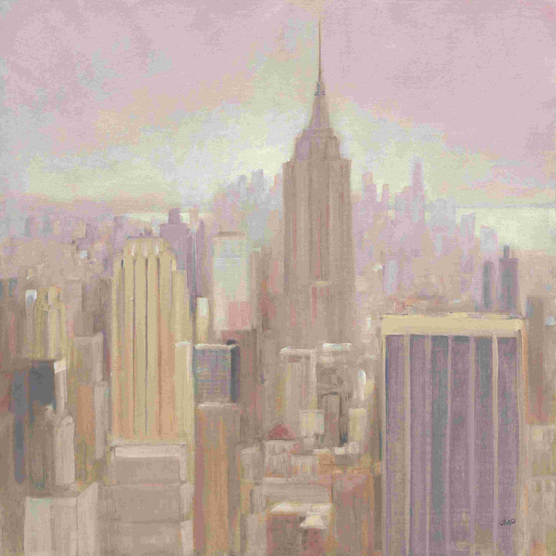 «Manhattan In The Mist V2» par Julia Purinton - peinture sur toile tendue, H 30 po x l 30 po
