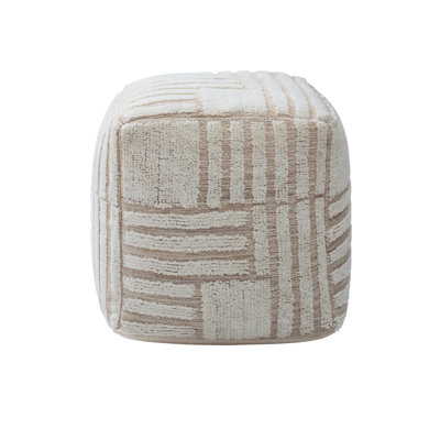 Yinka Fleming Woven Pouf Beige - Beige Classic Stripe Pattern Accent Pouf Ottoman, hand woven