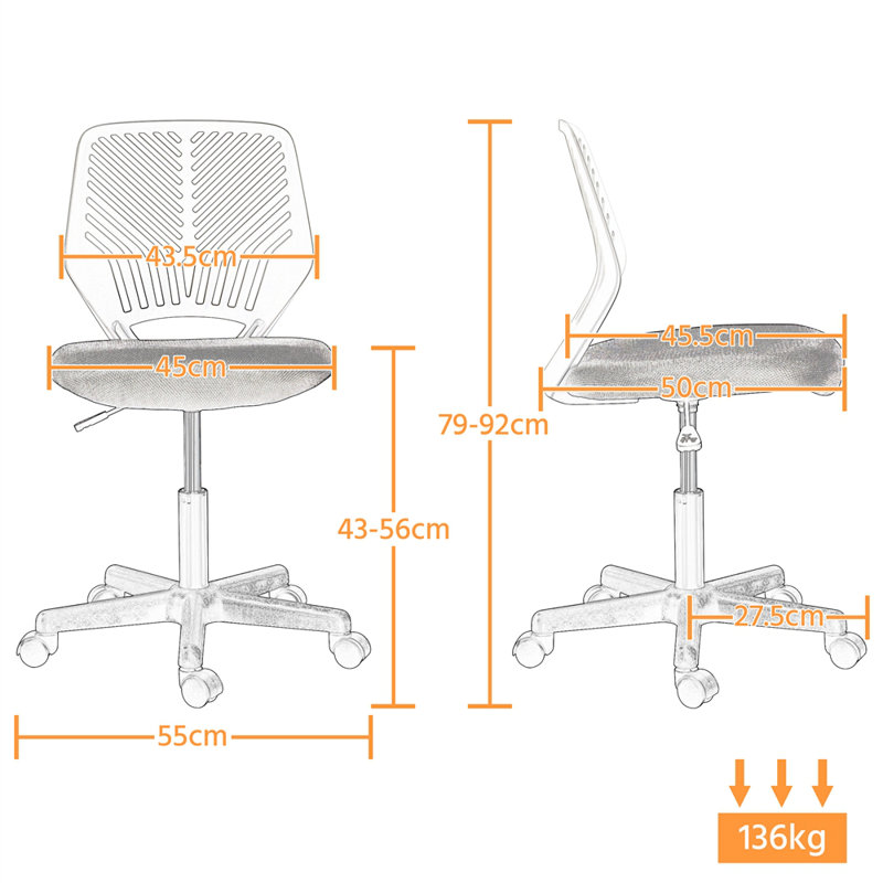 color Mid-Back Armless Mesh Padded Swivel Task Office Chair, Black