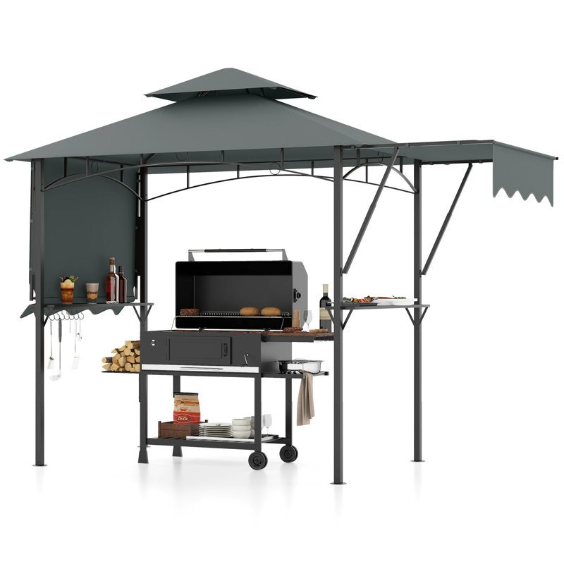 398 X 153 Cm Grill Gazebo With Dual Side Awnings-Grey